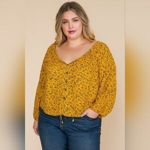 Jolt Boho  Peasant Blouse Yellow Festival Cottagecore Indie Light‎ Steampunk